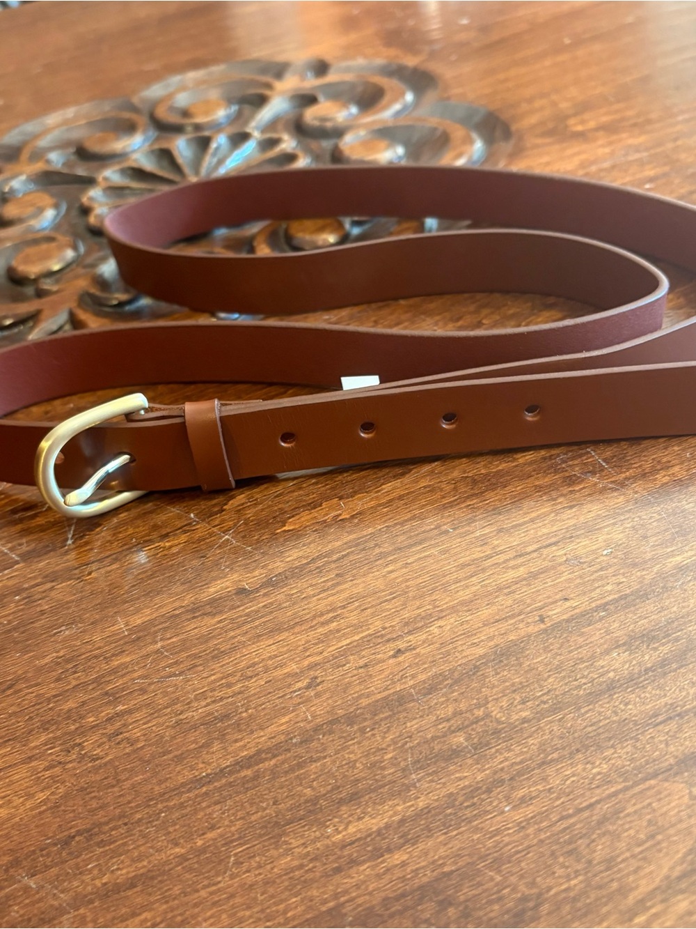NWOT Lands End Classic Brown Women's Leather Belt with Gold Buckle. Plus Sz 3X